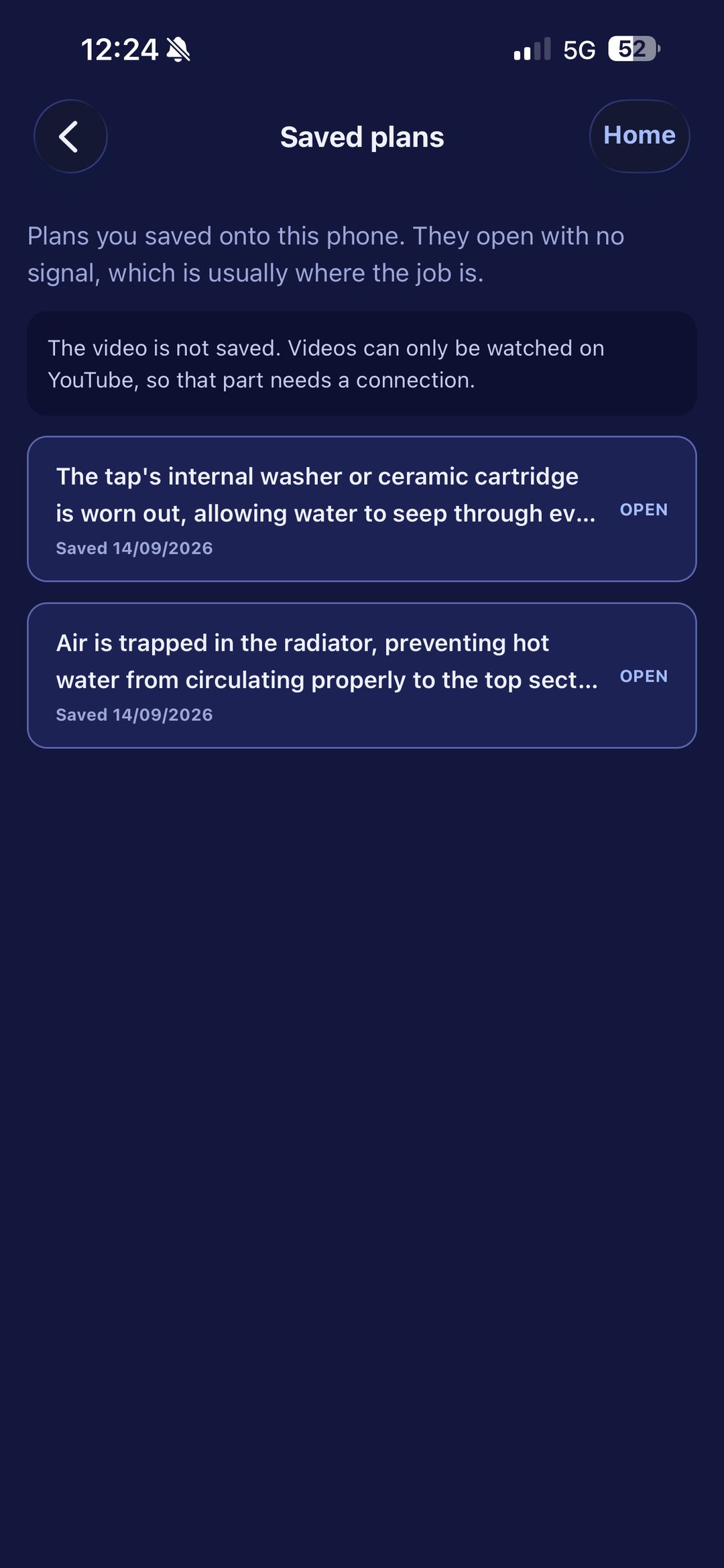 Repair plans saved for a place with no signal