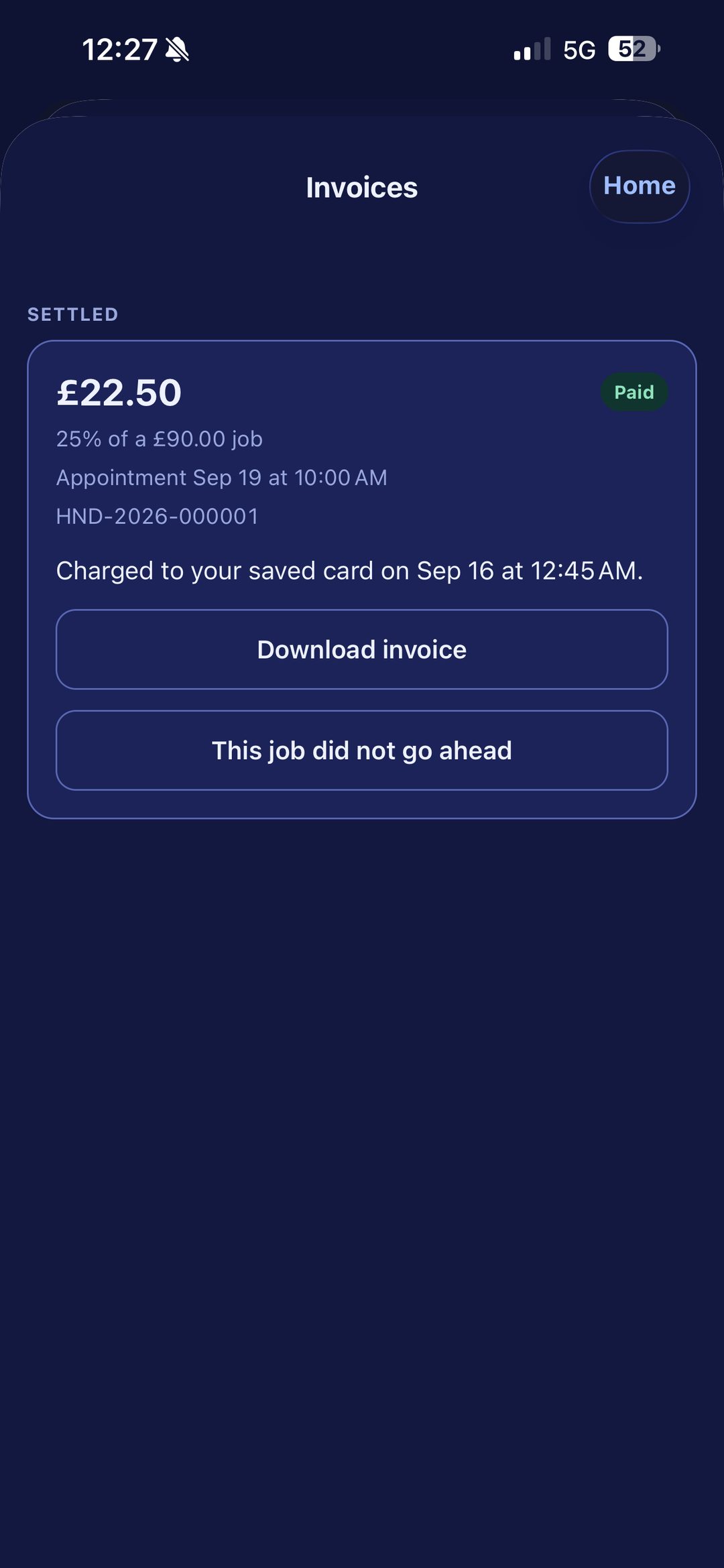 A settled commission invoice